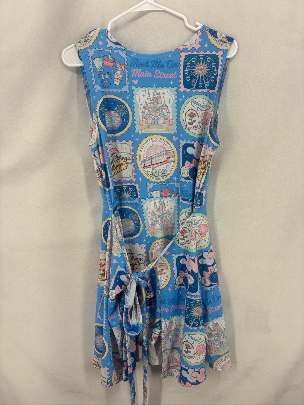 Blue Printed Sleeveless Jumpsuit with Tie-Back